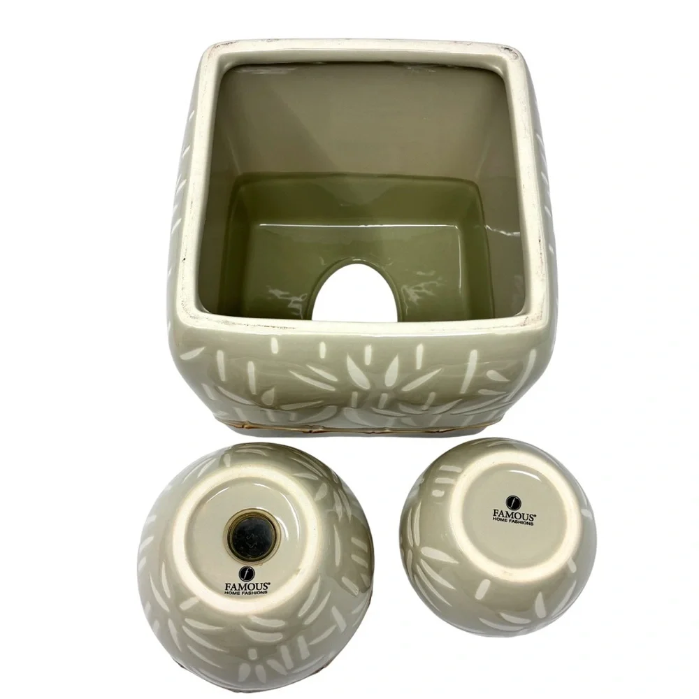 Sears Ceramic Bathroom Accessories Set Bamboo Themed Tissue Box Cover Toothbrush